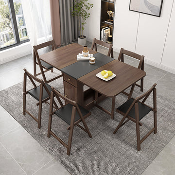 5-Piece 59" Rectangle Dining Table Set Ash Wood Foldable Walnut